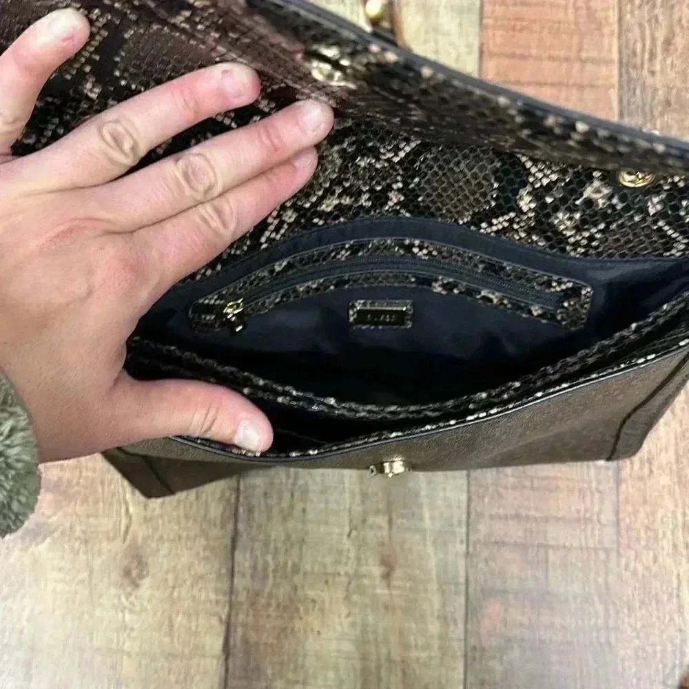 Guess Brown Logo Faux Snakeskin Crossbody Handbag - Picture 8 of 11